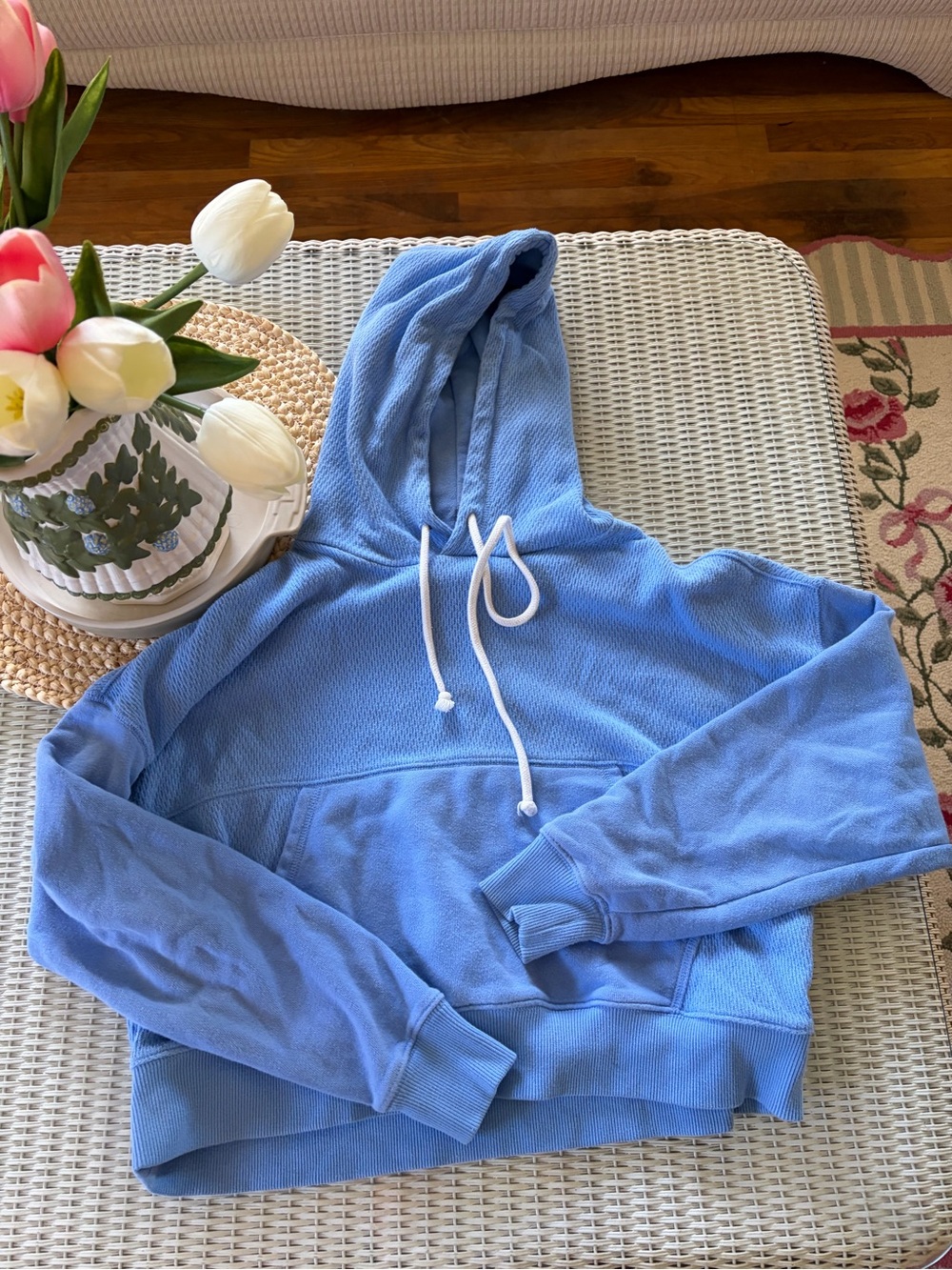 aerie Light Blue Hooded Pullover Sweatshirt